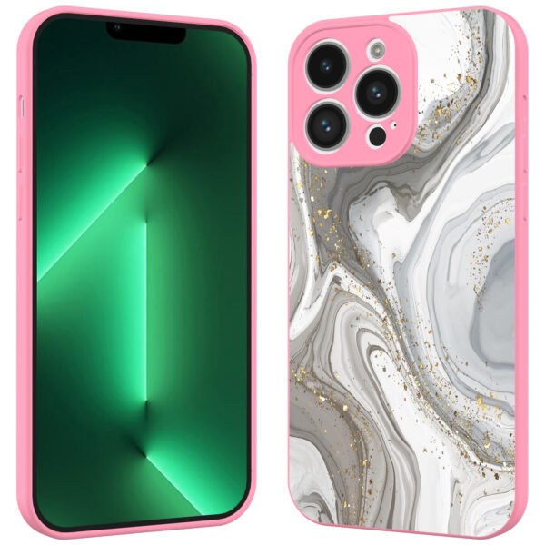 iPhone 13 Pro Max telefoonhoesje met zilver marmer opdruk roze (2)