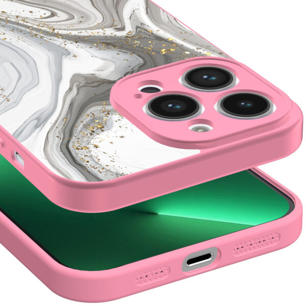 iPhone 13 Pro Max telefoonhoesje met zilver marmer opdruk roze (3)