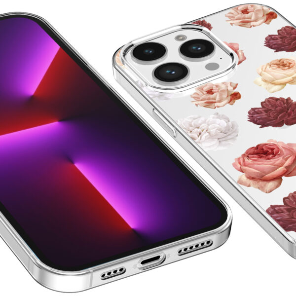 iPhone 13 Pro Max transparant telefoonhoesje met bloemen en rozen opdruk (3)