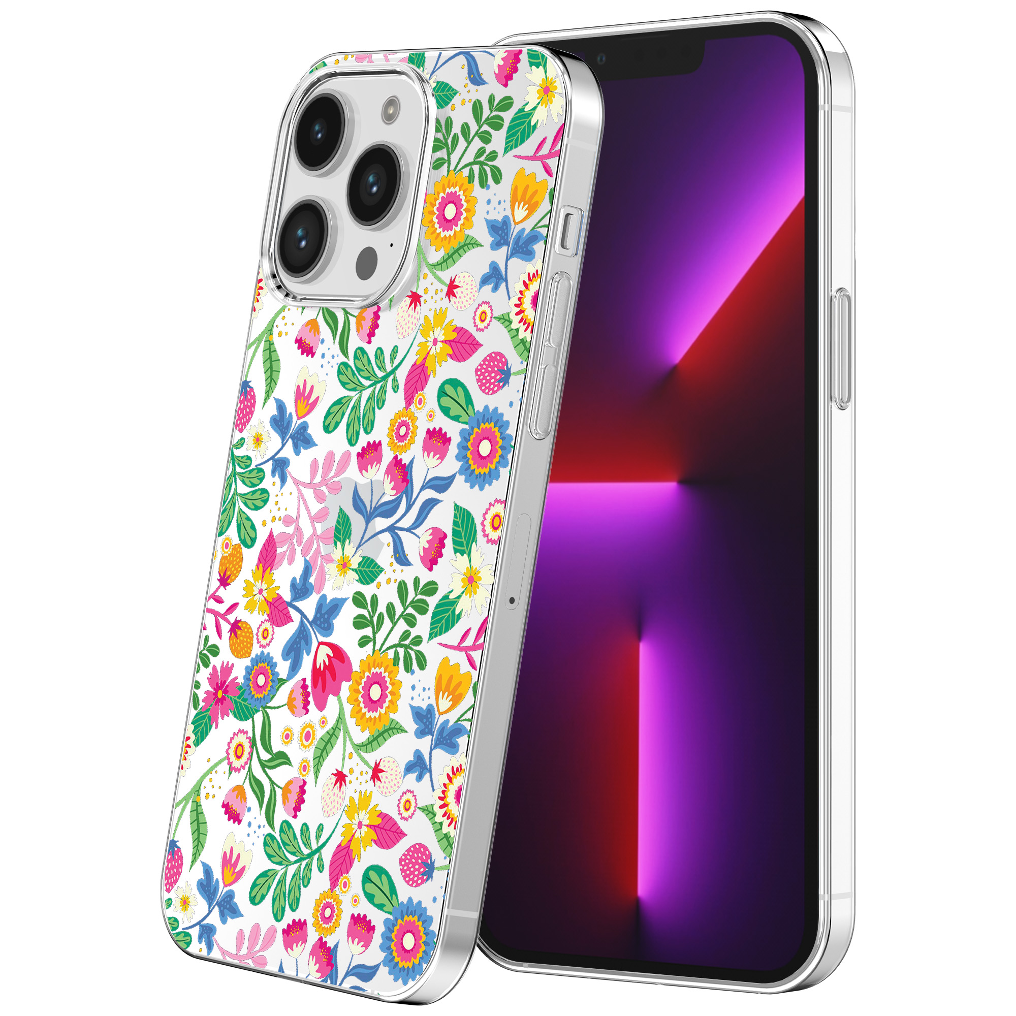 iPhone 13 Pro Max transparant telefoonhoesje met bloemen opdruk (1)