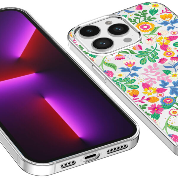 iPhone 13 Pro Max transparant telefoonhoesje met bloemen opdruk (3)