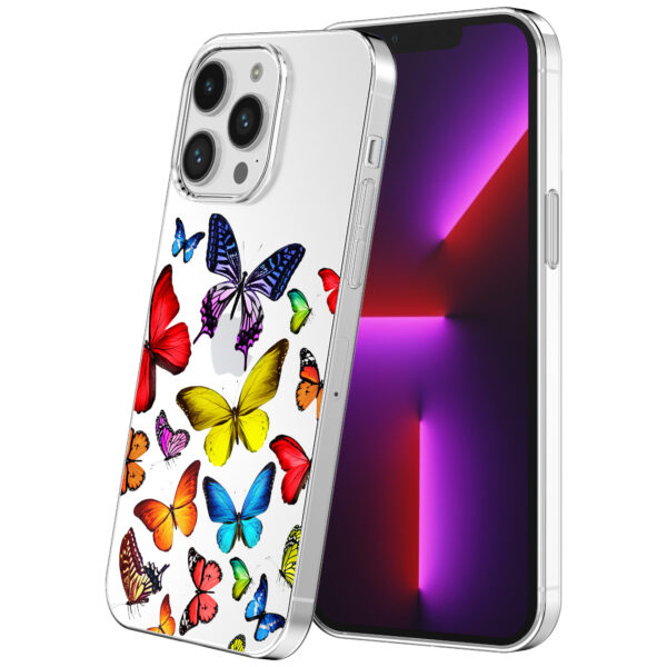 iPhone 13 Pro Max transparant telefoonhoesje met gekleurde vlinder opdruk (1)