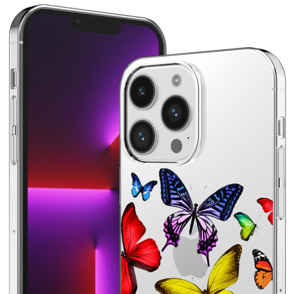 iPhone 13 Pro Max transparant telefoonhoesje met gekleurde vlinder opdruk (2)