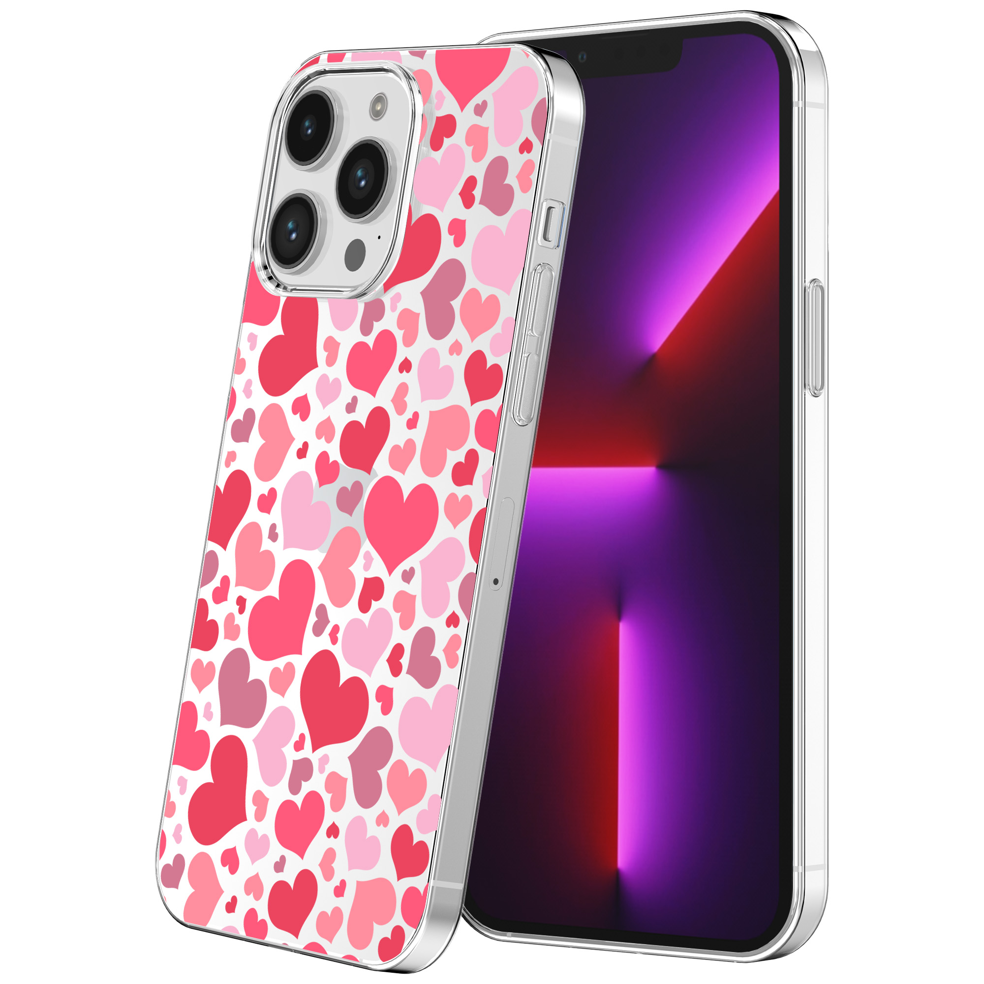 iPhone 13 Pro Max transparant telefoonhoesje met hartjes opdruk (1)