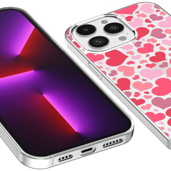 iPhone 13 Pro Max transparant telefoonhoesje met hartjes opdruk (3)