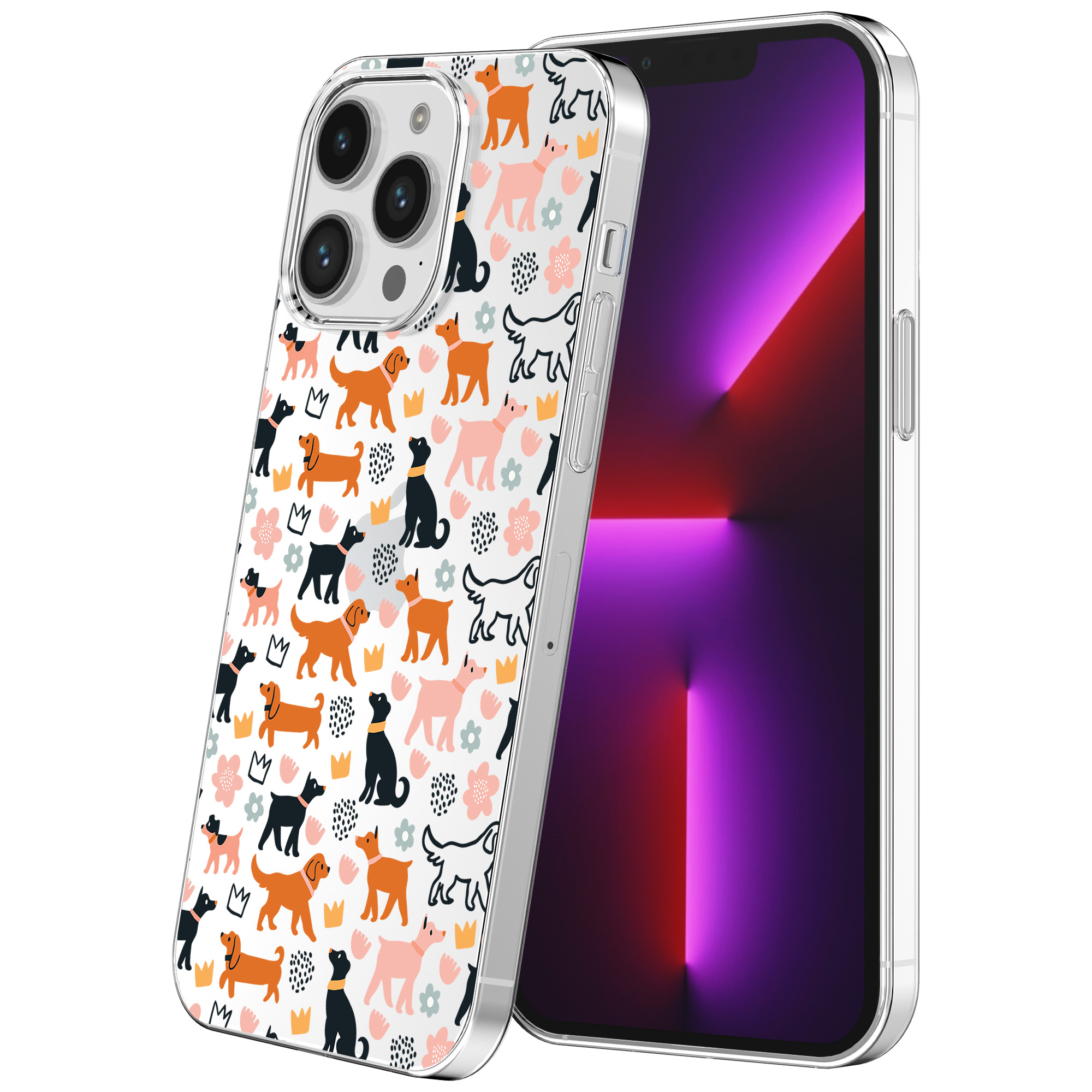iPhone 13 Pro Max transparant telefoonhoesje met honden opdruk (1)