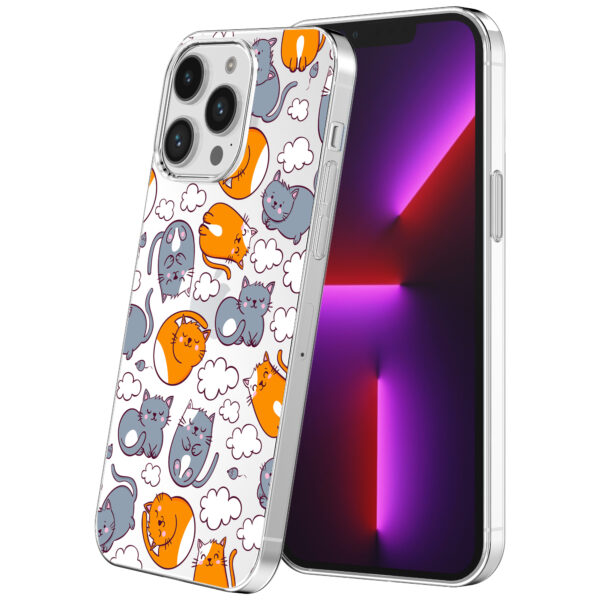 iPhone 13 Pro Max transparant telefoonhoesje met katten en poezen opdruk (1)