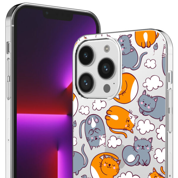 iPhone 13 Pro Max transparant telefoonhoesje met katten en poezen opdruk (2)