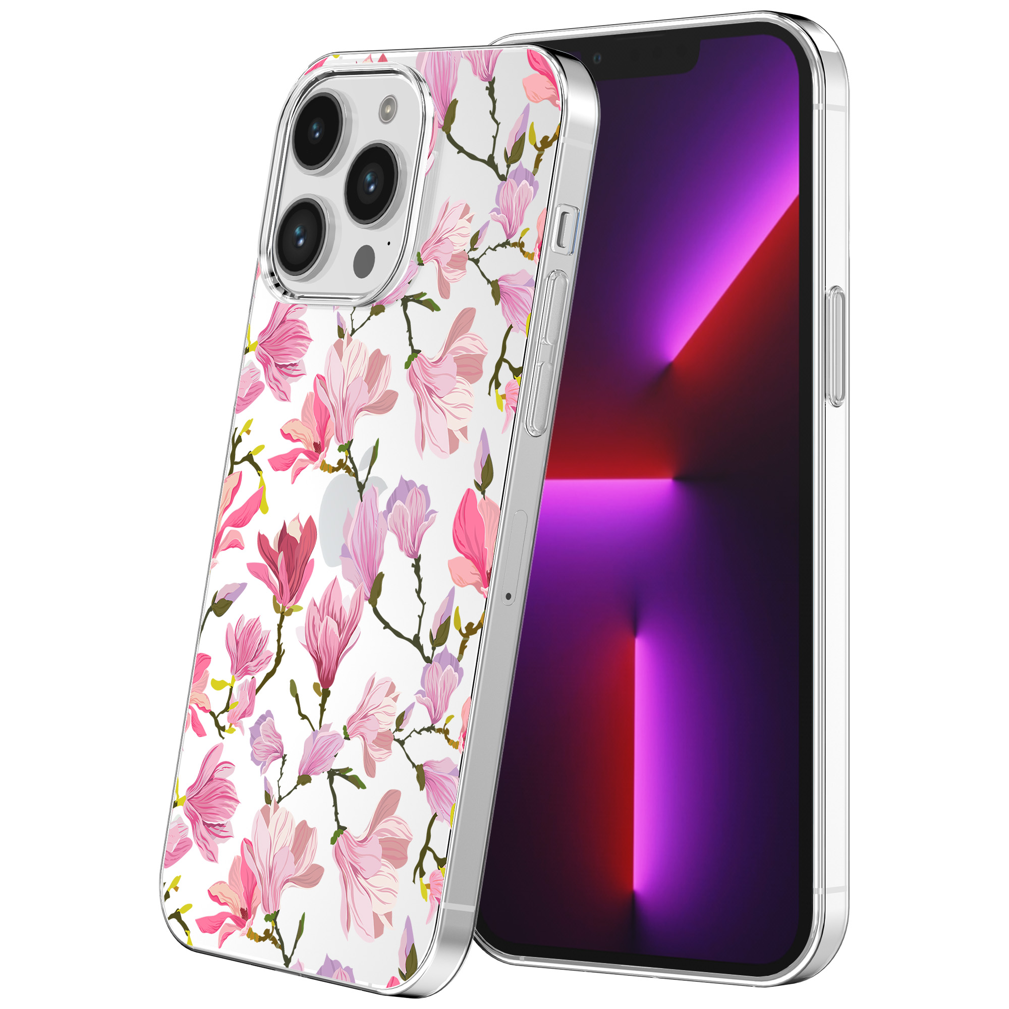 iPhone 13 Pro Max transparant telefoonhoesje met orchidee bloemen opdruk (1)