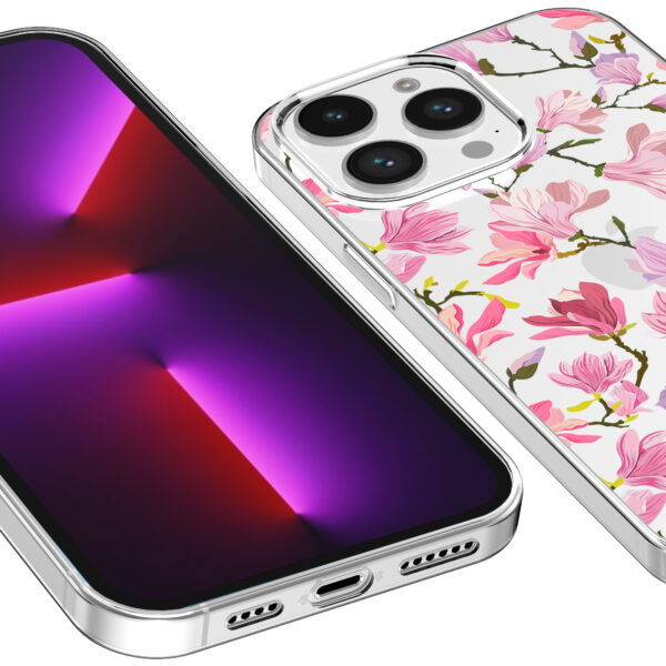 iPhone 13 Pro Max transparant telefoonhoesje met orchidee bloemen opdruk (3)