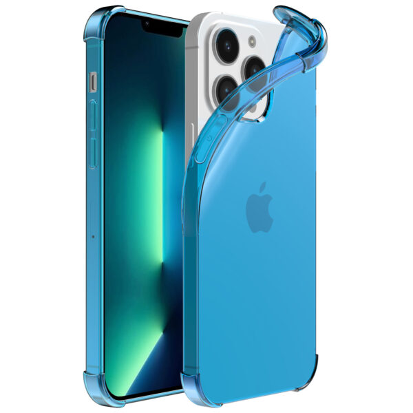 iPhone 13 Pro siliconen telefoonhoesje met stootrand transparant blauw (1)
