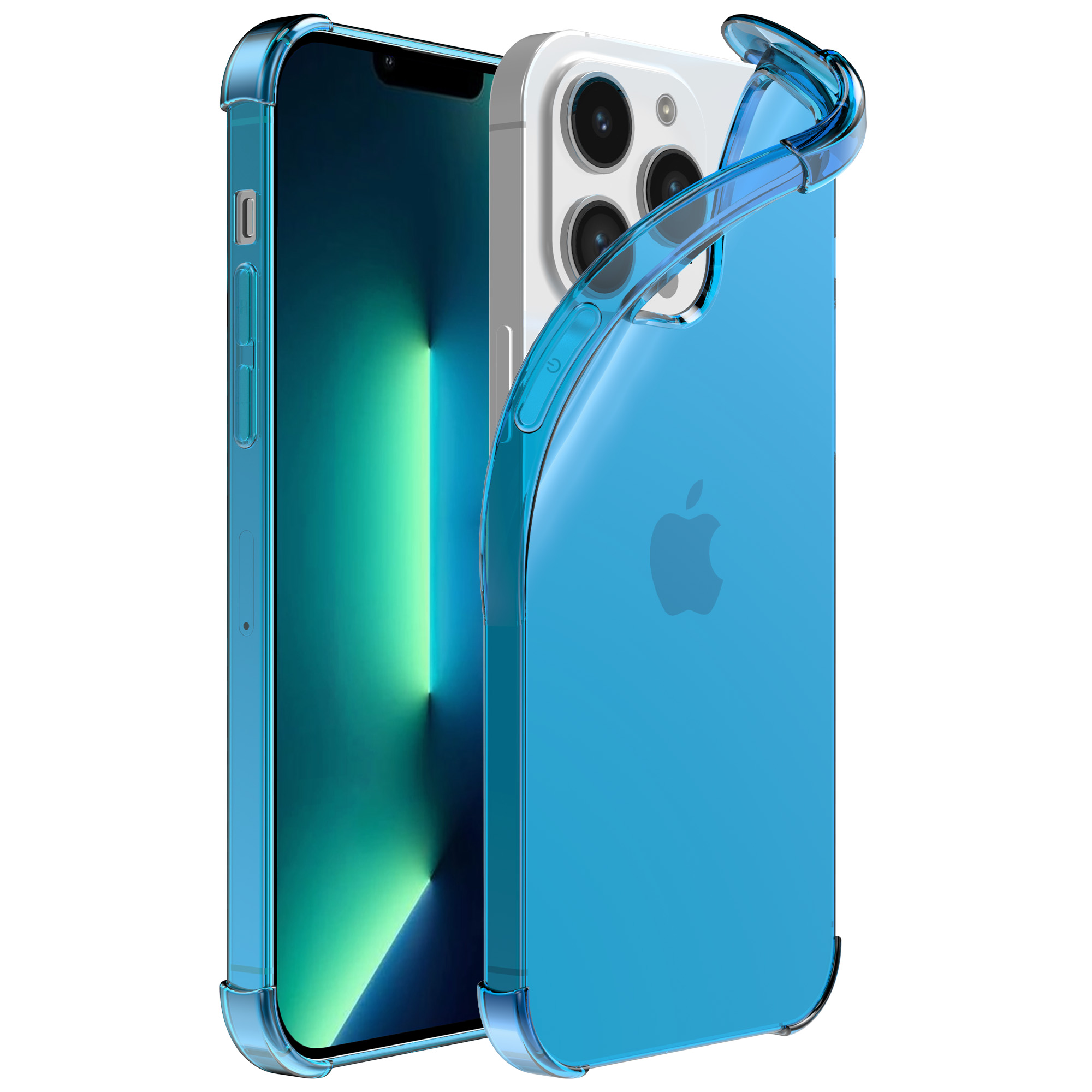iPhone 13 Pro siliconen telefoonhoesje met stootrand transparant blauw (1)