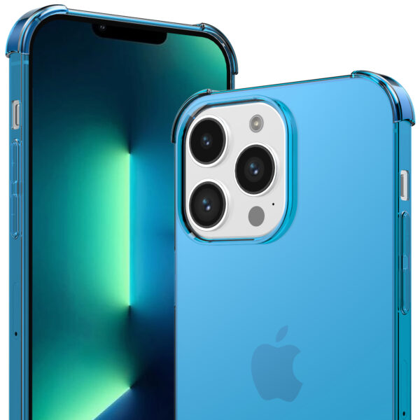 iPhone 13 Pro siliconen telefoonhoesje met stootrand transparant blauw (6)