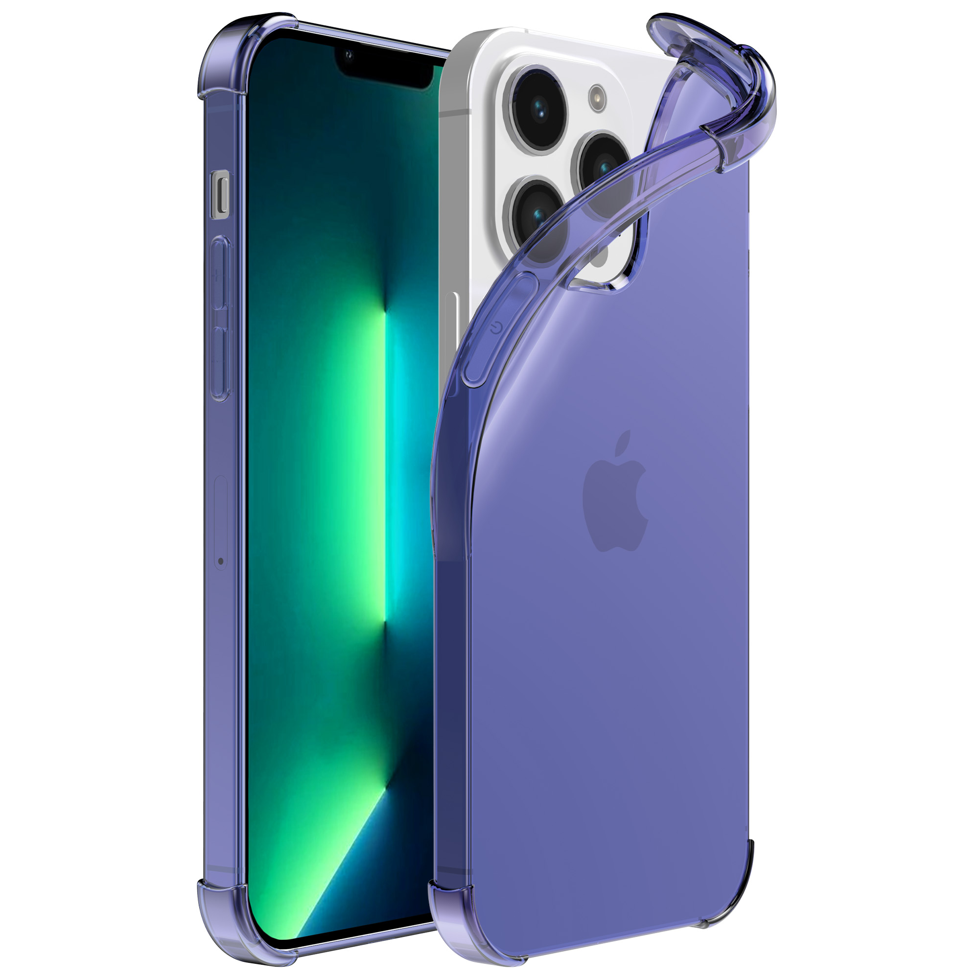 iPhone 13 Pro siliconen telefoonhoesje met stootrand transparant donker blauw (1)