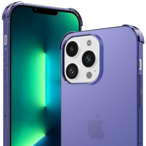 iPhone 13 Pro siliconen telefoonhoesje met stootrand transparant donker blauw (6)
