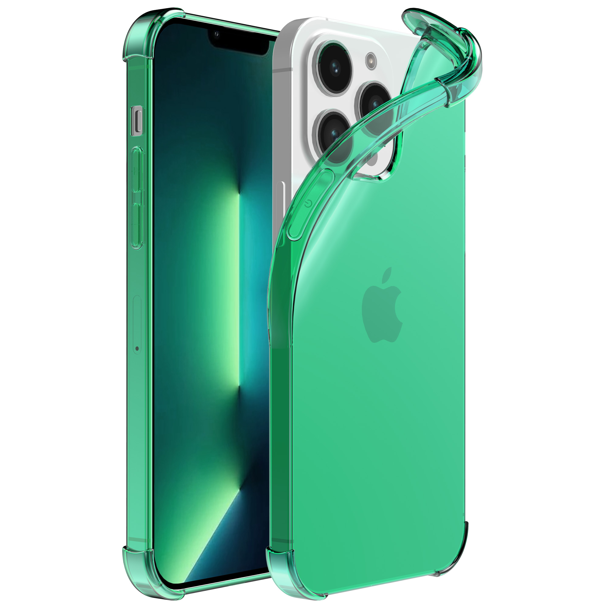 iPhone 13 Pro siliconen telefoonhoesje met stootrand transparant groen (1)