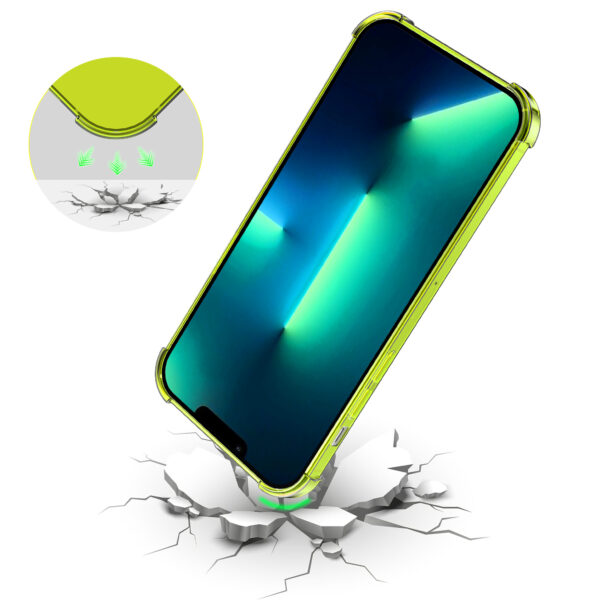iPhone 13 Pro siliconen telefoonhoesje met stootrand transparant neon geel (2)