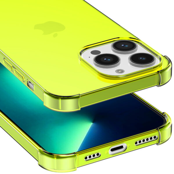 iPhone 13 Pro siliconen telefoonhoesje met stootrand transparant neon geel (4)