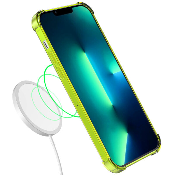 iPhone 13 Pro siliconen telefoonhoesje met stootrand transparant neon geel (5)
