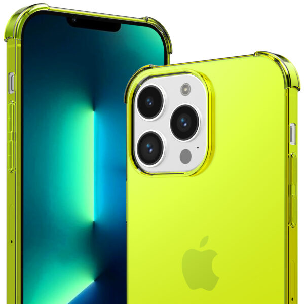 iPhone 13 Pro siliconen telefoonhoesje met stootrand transparant neon geel (6)