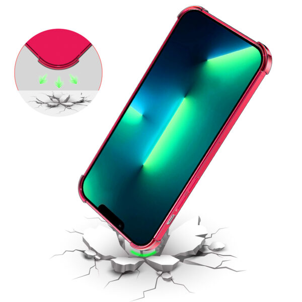 iPhone 13 Pro siliconen telefoonhoesje met stootrand transparant neon roze (2)