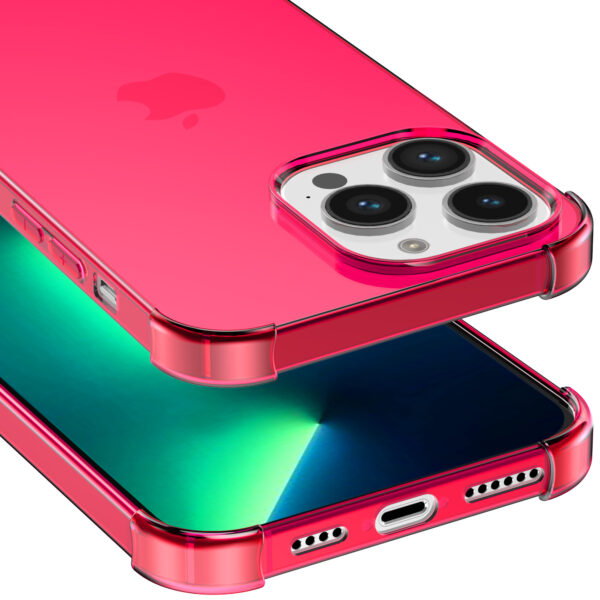 iPhone 13 Pro siliconen telefoonhoesje met stootrand transparant neon roze (4)