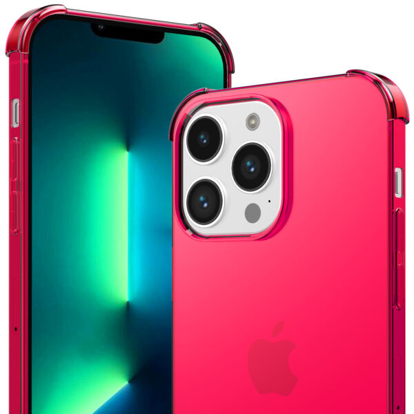 iPhone 13 Pro siliconen telefoonhoesje met stootrand transparant neon roze (6)