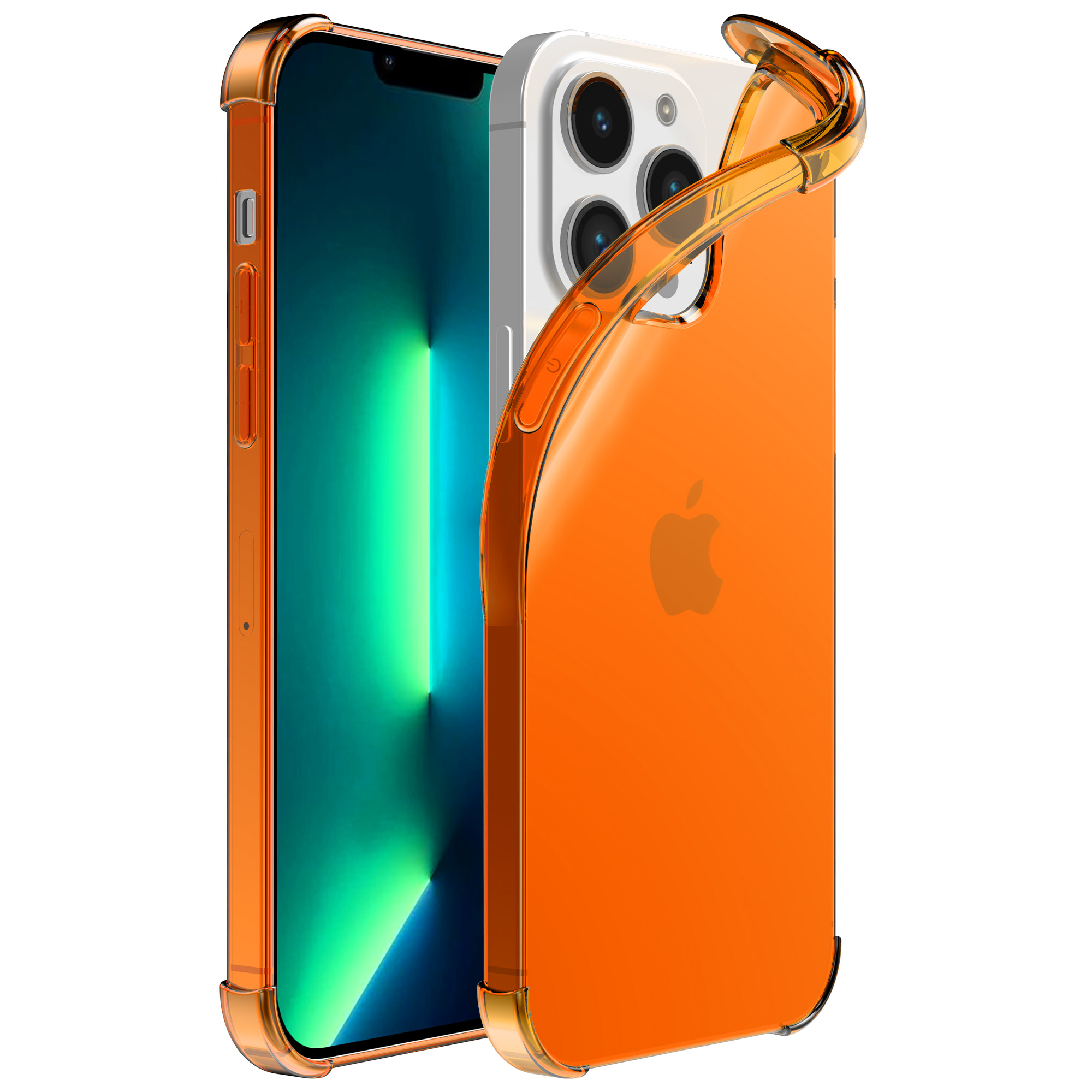 iPhone 13 Pro siliconen telefoonhoesje met stootrand transparant oranje (1)