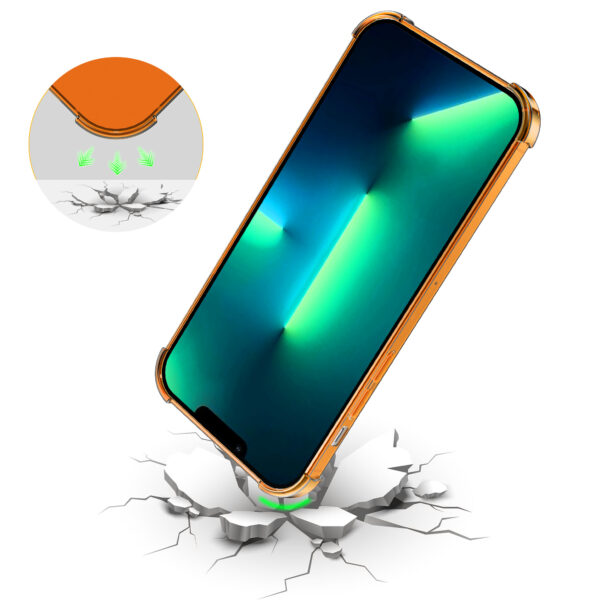 iPhone 13 Pro siliconen telefoonhoesje met stootrand transparant oranje (2)