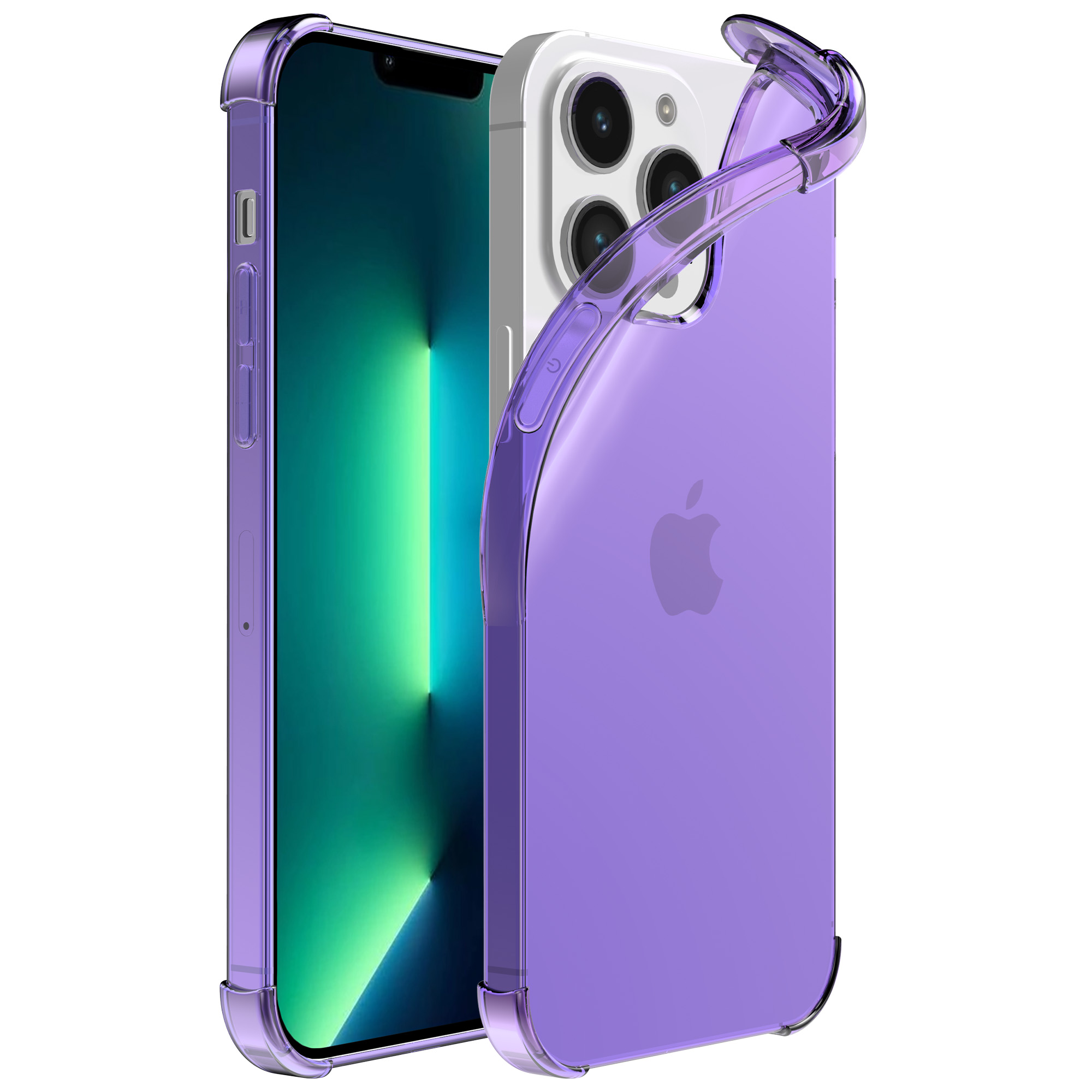 iPhone 13 Pro siliconen telefoonhoesje met stootrand transparant paars (1)
