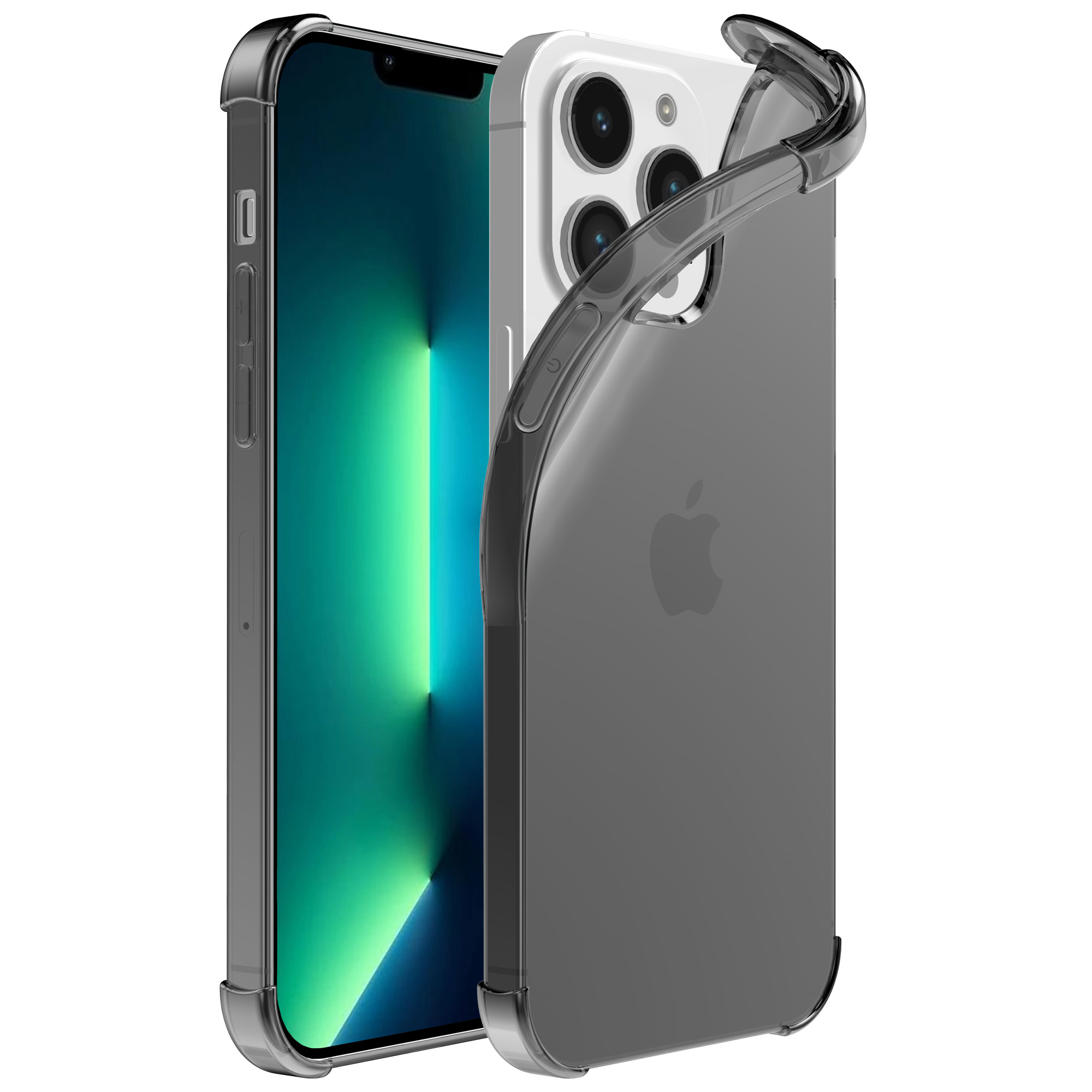 iPhone 13 Pro siliconen telefoonhoesje met stootrand transparant zwart (1)