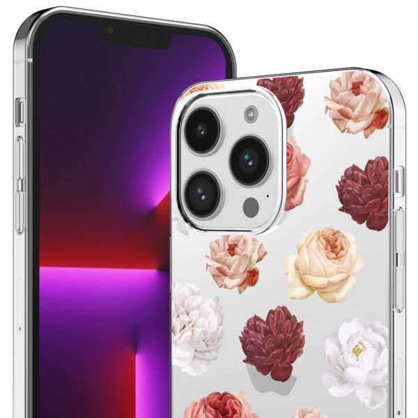iPhone 13 Pro transparant telefoonhoesje met bloemen en rozen opdruk (2)