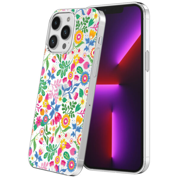 iPhone 13 Pro transparant telefoonhoesje met bloemen opdruk (1)