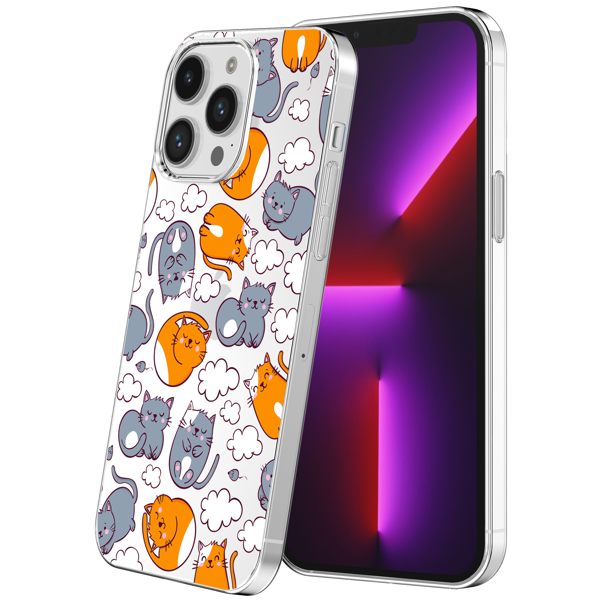 iPhone 13 Pro transparant telefoonhoesje met katten en poezen opdruk (1)
