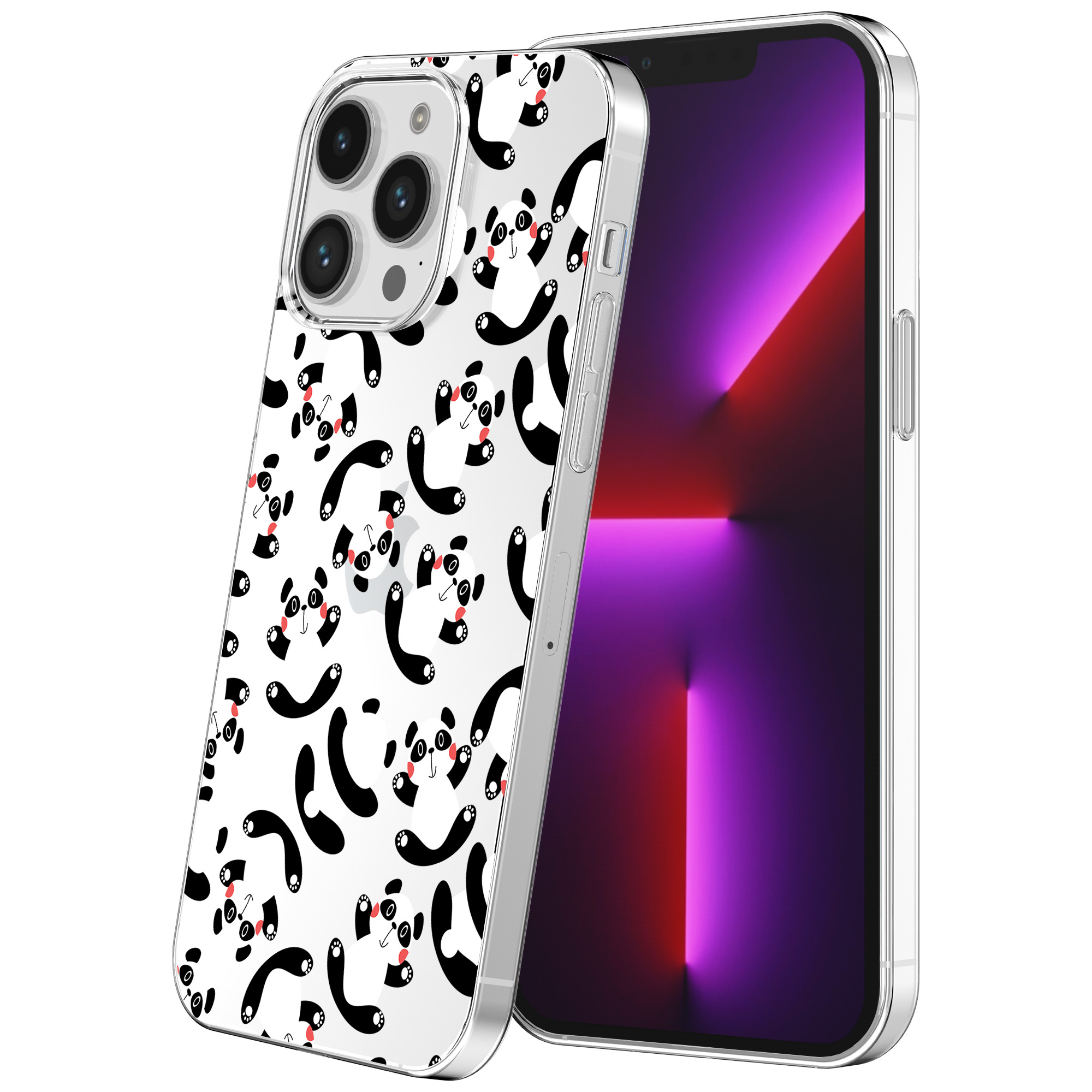iPhone 13 Pro transparant telefoonhoesje met panda opdruk (1)