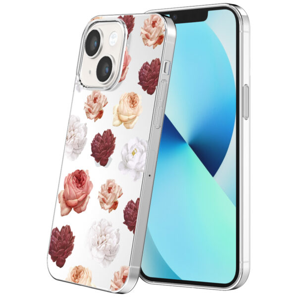 iPhone 13 transparant telefoonhoesje met bloemen en rozen opdruk (1)