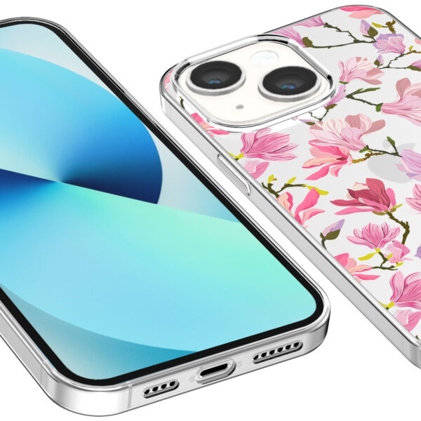 iPhone 13 transparant telefoonhoesje met orchidee bloemen opdruk (3)