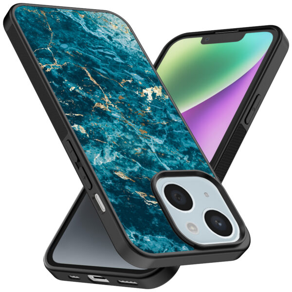 iPhone 14 Plus telefoonhoesje met blauw marmer opdruk (2)