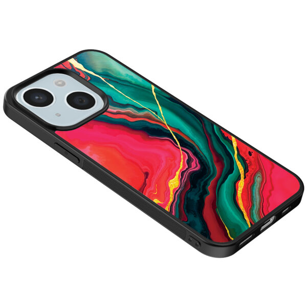 iPhone 14 Plus telefoonhoesje met rood groen marmer opdruk (5)