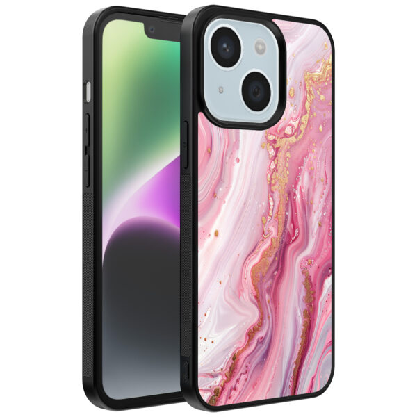 iPhone 14 Plus telefoonhoesje met roze marmer opdruk (1)