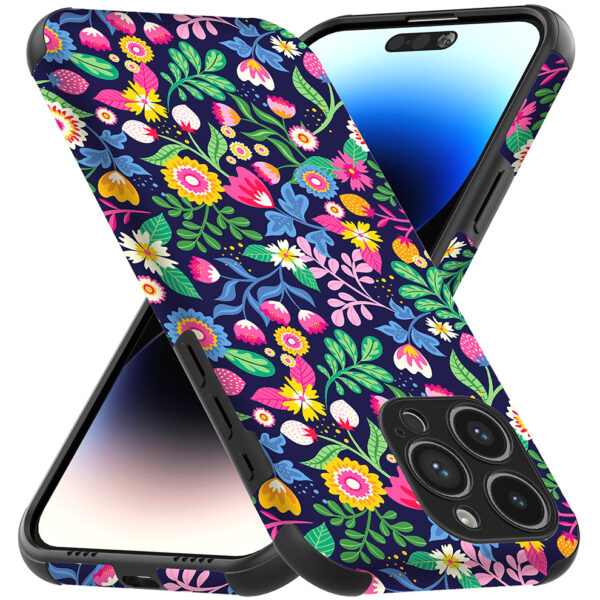 iPhone 14 Pro Max telefoonhoesje met sterke bumper rand en bloemen opdruk (3)