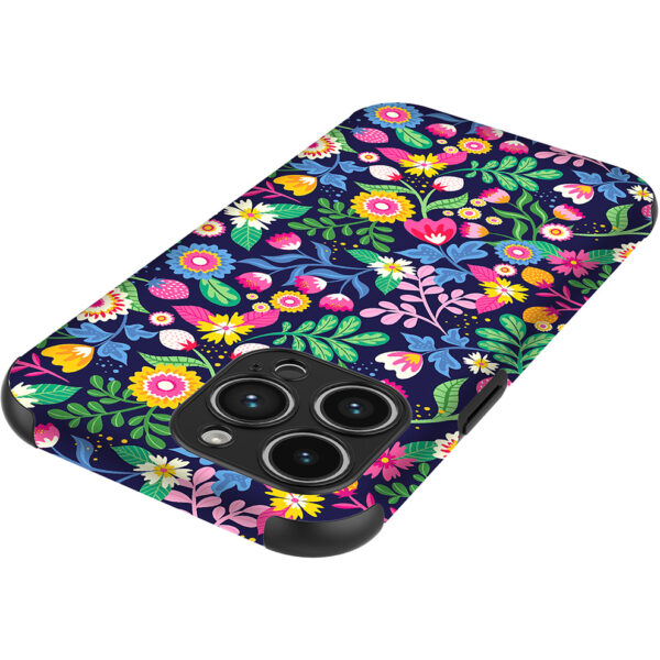 iPhone 14 Pro Max telefoonhoesje met sterke bumper rand en bloemen opdruk (4)