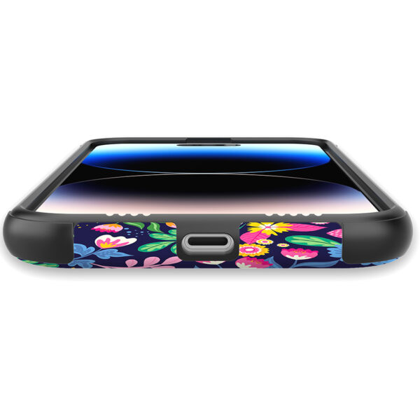 iPhone 14 Pro Max telefoonhoesje met sterke bumper rand en bloemen opdruk (5)