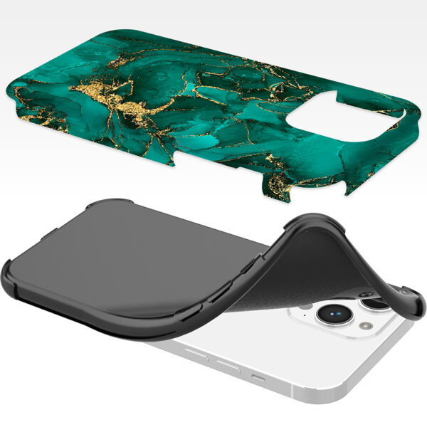 iPhone 14 Pro Max telefoonhoesje met sterke bumper rand en groen goud marmer opdruk (6)