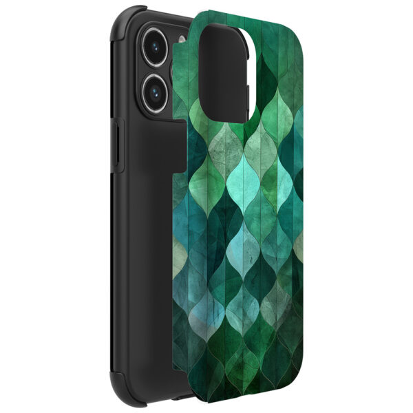 iPhone 14 Pro Max telefoonhoesje met sterke bumper rand en groene bladeren opdruk (2)