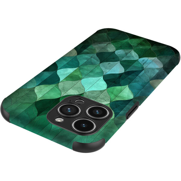 iPhone 14 Pro Max telefoonhoesje met sterke bumper rand en groene bladeren opdruk (4)