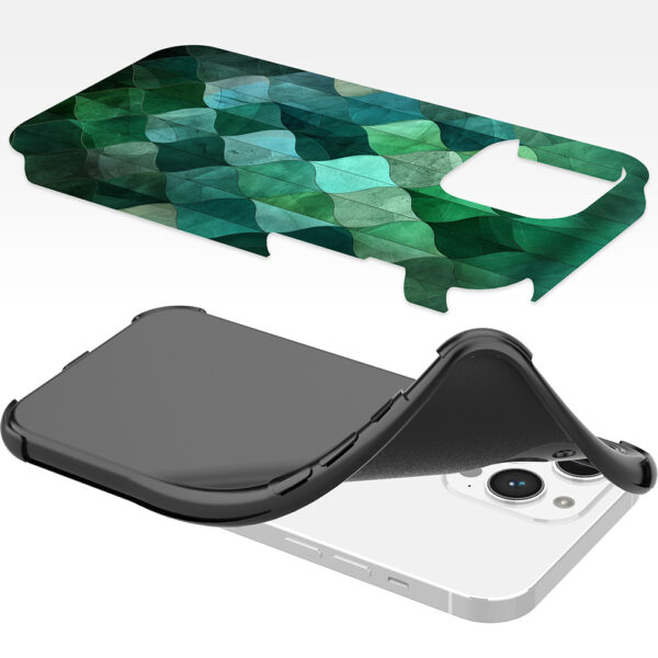 iPhone 14 Pro Max telefoonhoesje met sterke bumper rand en groene bladeren opdruk (6)