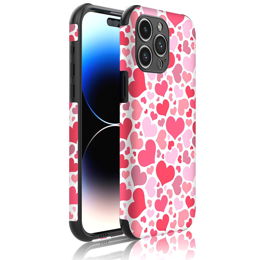 iPhone 14 Pro Max telefoonhoesje met sterke bumper rand en hartjes opdruk (1)