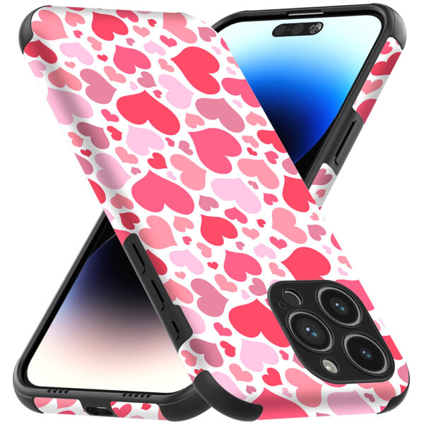 iPhone 14 Pro Max telefoonhoesje met sterke bumper rand en hartjes opdruk (3)