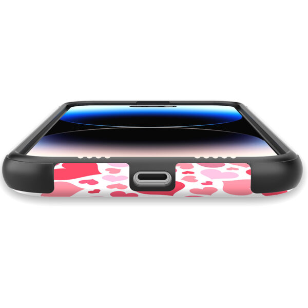 iPhone 14 Pro Max telefoonhoesje met sterke bumper rand en hartjes opdruk (5)